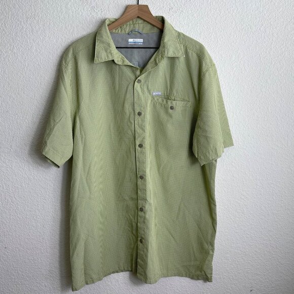 Columbia Sportswear Mens XL Short Sleeve Green Plaid Button-Up Shirt With Chest - Picture 2 of 7